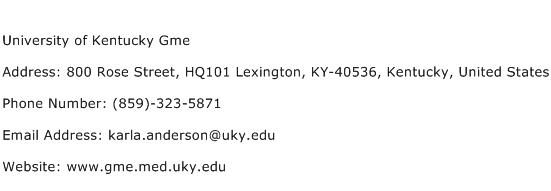 University of Kentucky Gme Address Contact Number