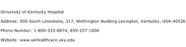 University of Kentucky Hospital Address Contact Number