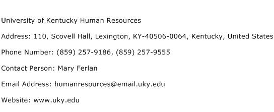 University of Kentucky Human Resources Address Contact Number