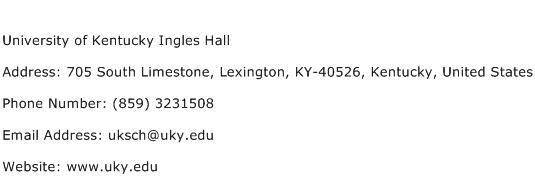 University of Kentucky Ingles Hall Address Contact Number