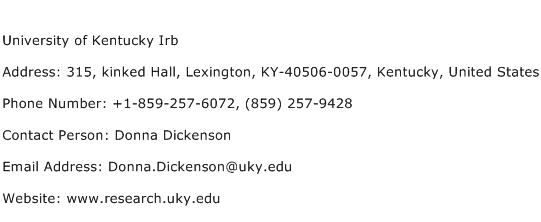 University of Kentucky Irb Address Contact Number