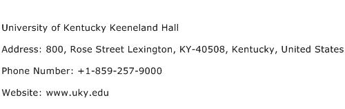 University of Kentucky Keeneland Hall Address Contact Number