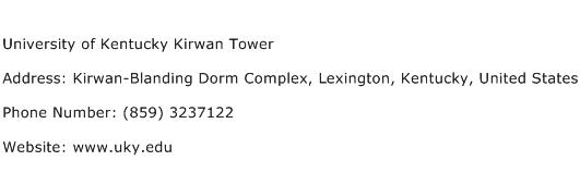 University of Kentucky Kirwan Tower Address Contact Number