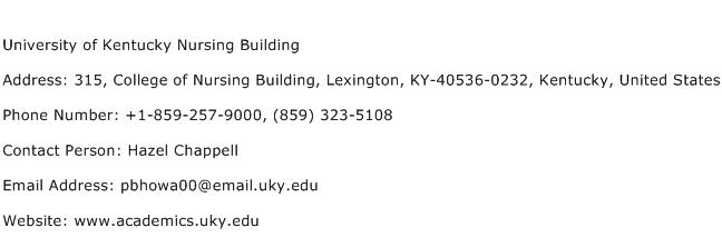 University of Kentucky Nursing Building Address Contact Number