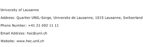 University of Lausanne Address Contact Number