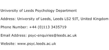 University of Leeds Psychology Department Address Contact Number