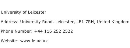 University of Leicester Address Contact Number