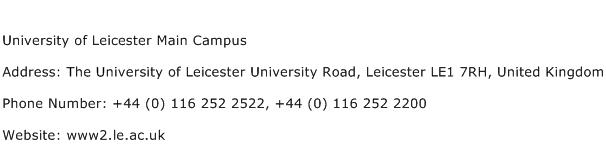 University of Leicester Main Campus Address Contact Number