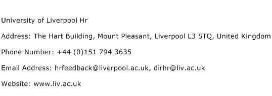 University of Liverpool Hr Address Contact Number