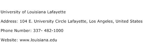 University of Louisiana Lafayette Address Contact Number