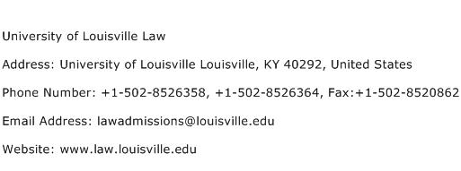 University of Louisville Law Address Contact Number