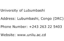 University of Lubumbashi Address Contact Number