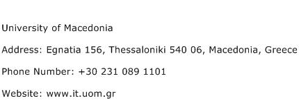 University of Macedonia Address Contact Number