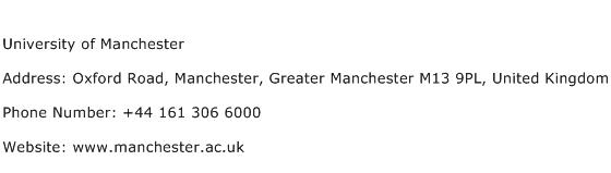 University of Manchester Address Contact Number