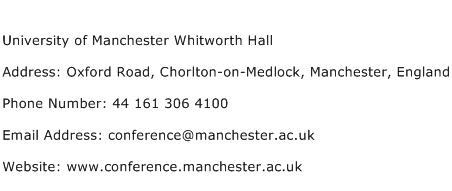 University of Manchester Whitworth Hall Address Contact Number