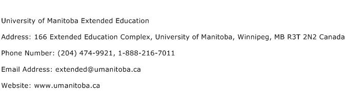 University of Manitoba Extended Education Address Contact Number