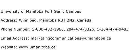 University of Manitoba Fort Garry Campus Address Contact Number