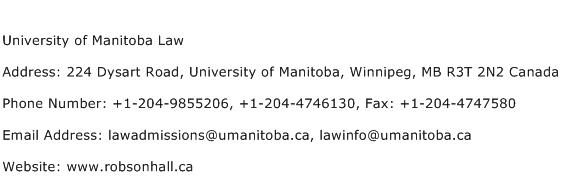 University of Manitoba Law Address Contact Number