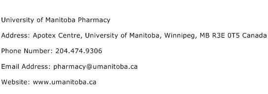 University of Manitoba Pharmacy Address Contact Number