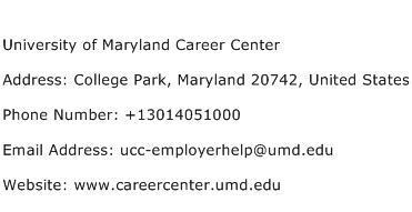 University of Maryland Career Center Address Contact Number