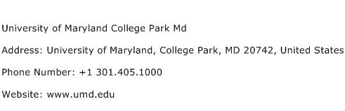 University of Maryland College Park Md Address Contact Number