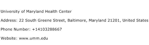University of Maryland Health Center Address Contact Number