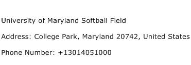 University of Maryland Softball Field Address Contact Number