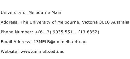 University of Melbourne Main Address Contact Number