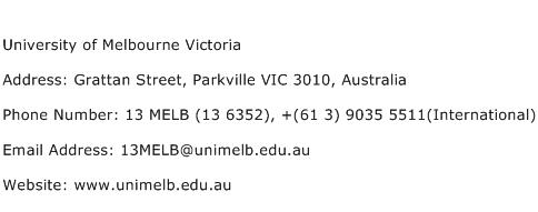 University of Melbourne Victoria Address Contact Number