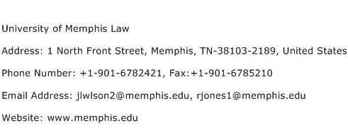 University of Memphis Law Address Contact Number