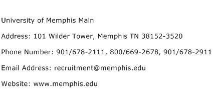 University of Memphis Main Address Contact Number