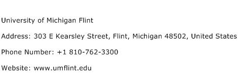 University of Michigan Flint Address Contact Number