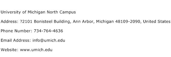 University of Michigan North Campus Address Contact Number
