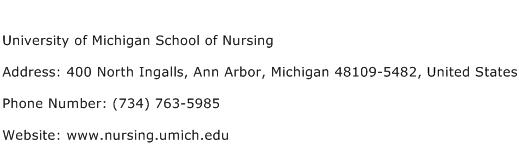 University of Michigan School of Nursing Address Contact Number
