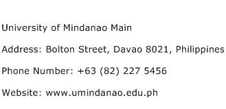 University of Mindanao Main Address Contact Number