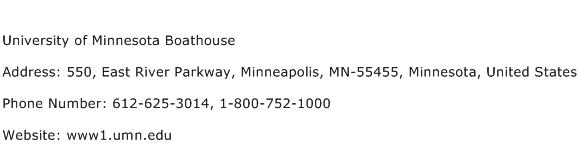 University of Minnesota Boathouse Address Contact Number