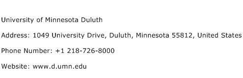 University of Minnesota Duluth Address Contact Number