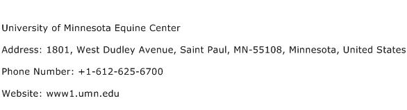 University of Minnesota Equine Center Address Contact Number