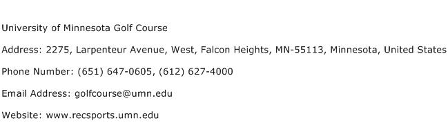 University of Minnesota Golf Course Address Contact Number