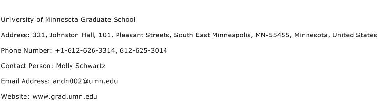 University of Minnesota Graduate School Address Contact Number