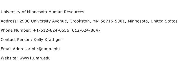 University of Minnesota Human Resources Address Contact Number