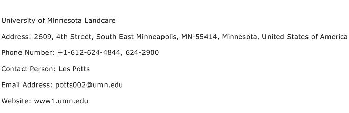 University of Minnesota Landcare Address Contact Number