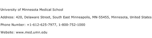 University of Minnesota Medical School Address Contact Number