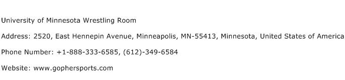 University of Minnesota Wrestling Room Address Contact Number