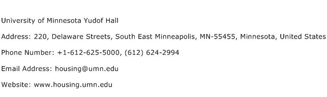 University of Minnesota Yudof Hall Address Contact Number
