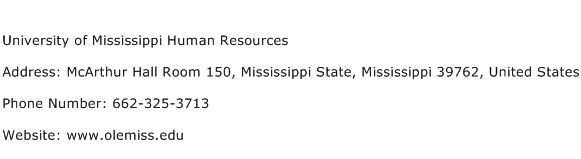 University of Mississippi Human Resources Address Contact Number