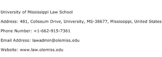 University of Mississippi Law School Address Contact Number
