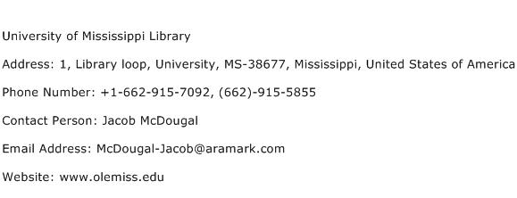 University of Mississippi Library Address Contact Number
