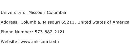 University of Missouri Columbia Address Contact Number