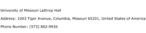 University of Missouri Lathrop Hall Address Contact Number